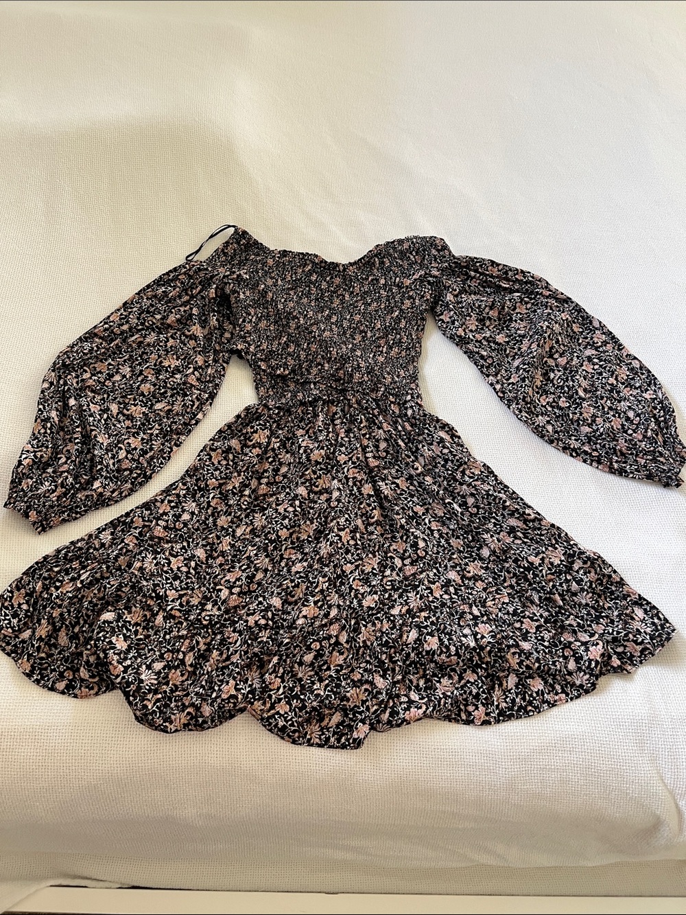 Fate Black and Pink Floral Long Sleeve Off-Shoulder Mini Dress